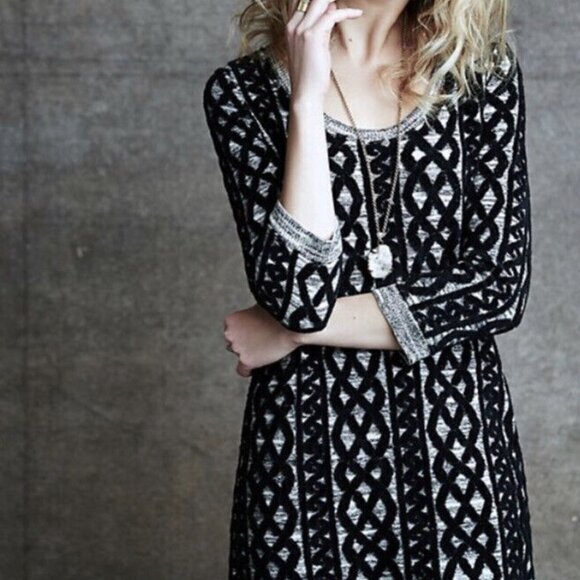 Anthropologie Moth Sweaterstitched Tunic Sweater Dress Sz S Black Gray Chenille. - Picture 3 of 4